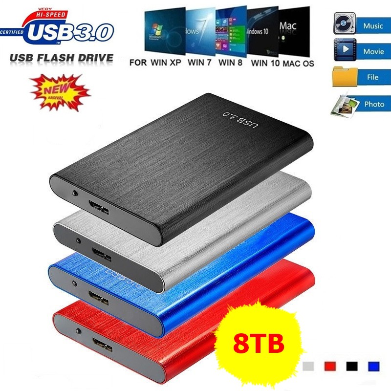 External Harddisk 8TB  ฮาร์ดดิสก์พกพา USB 3.0 HDD 2.5" ประกันโดย  1 ปี (จัดส่งด่วน1-2วันถึง)