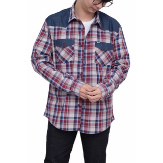 BOVY SCOTT SHIRT MENS- เสื้อเชิ้ตสก๊อตแขนยาวแดงสว่าง แชมเบรย์-BBS3771