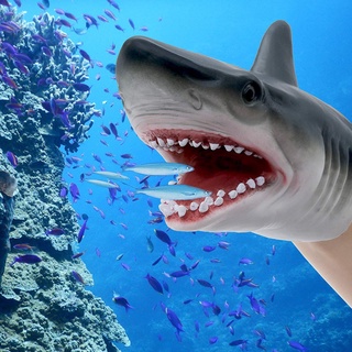 Shark Hand Puppet Toys เด็กยางนุ่มถุงมือสัตว์ของเล่นจำลองฉลามหุ่นมือ Animal