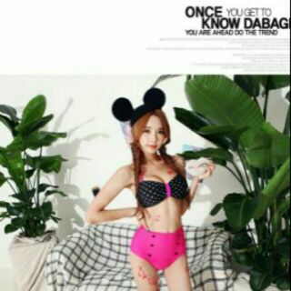 บีกินี่ เอวสูงสีชมพูดำน่ารักๆ