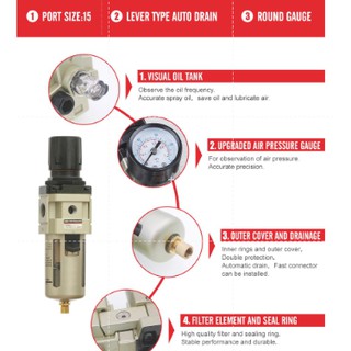 AW5000 ชุดกรองลม, ตัวดักน้ำ, ปรับแรงดันลม Filter Regulator ขนาด 3/4" (ของแท้100%)