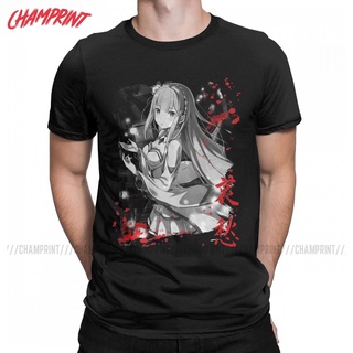 [S-5XL] เสื้อยืดคอกลม แขนสั้น ผ้าฝ้าย พิมพ์ลาย Re Zero Rezero Emilia สําหรับผู้ชาย