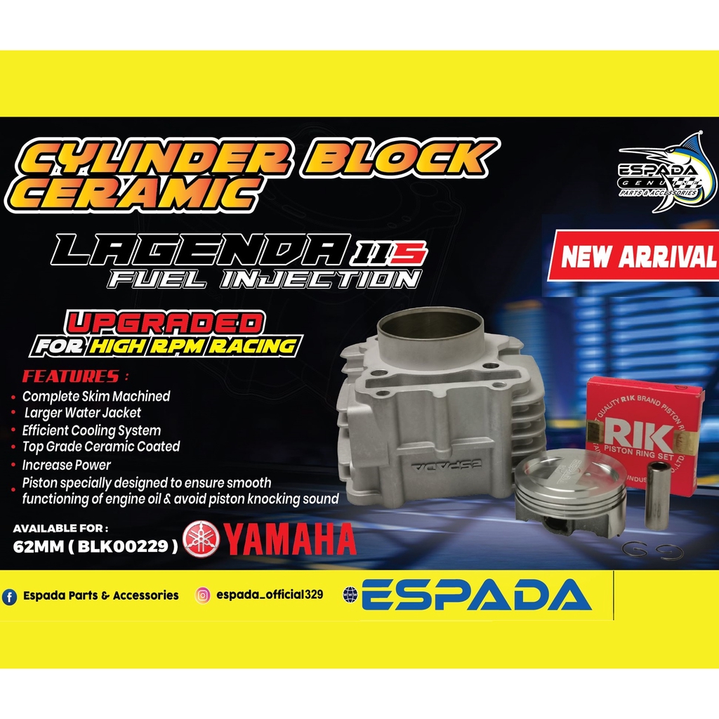 ESPADA LAGENDA 115FI CERAMIC 60MM 62MM 63MM  RACING BLOCK KIT