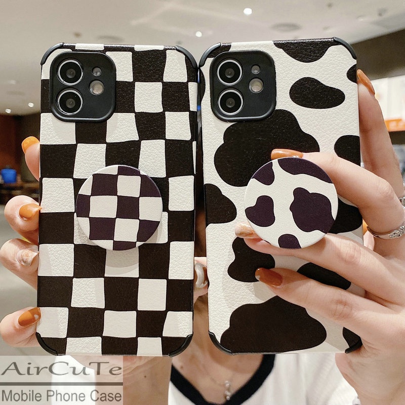 เคส OPPO A96 A76 A16 A15 A15S A54 A53 A93 A92 A52 A31 A12 A9 A7 A5 A5S A3S F9 F7 Reno5 4G 5G Reno7 Z Reno 7 7Z Realme 5 5i 2020 2021 2022 Anti-fall Checkerboard Cow Zebra Stripe Soft Case With Stand #8