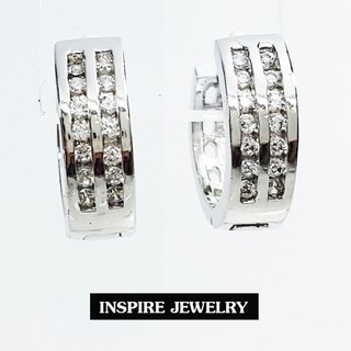 INSPIRE JEWELRY ต่างหูฝังเพชรสวิสเรียงแถว 2 แถวคู่ ขาล็อค  งานจิวเวลลี่แบบร้านเพชร  พร้อมถุงกำมะหยี่....................