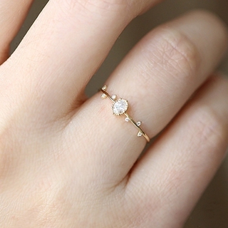 แหวนหรูหรา 14K Gold Plated Oval Crystal ใบเรียวละเอียดอ่อน Rings Fasion Jewellery