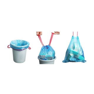 ถุงขยะหูหิ้ว(15ถุงต่อม้วน) ถุงขยะหลากสี ถุงขยะแบบมีเชือก เหนียว ทนทานต่อการฉีกขาด(คละสี)
