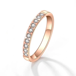 แหวนเพชร สเตนเลส 18K สีโรสโกลด์ สไตล์เกาหลี ญี่ปุ่น เรียบง่าย ไม่จางหาย