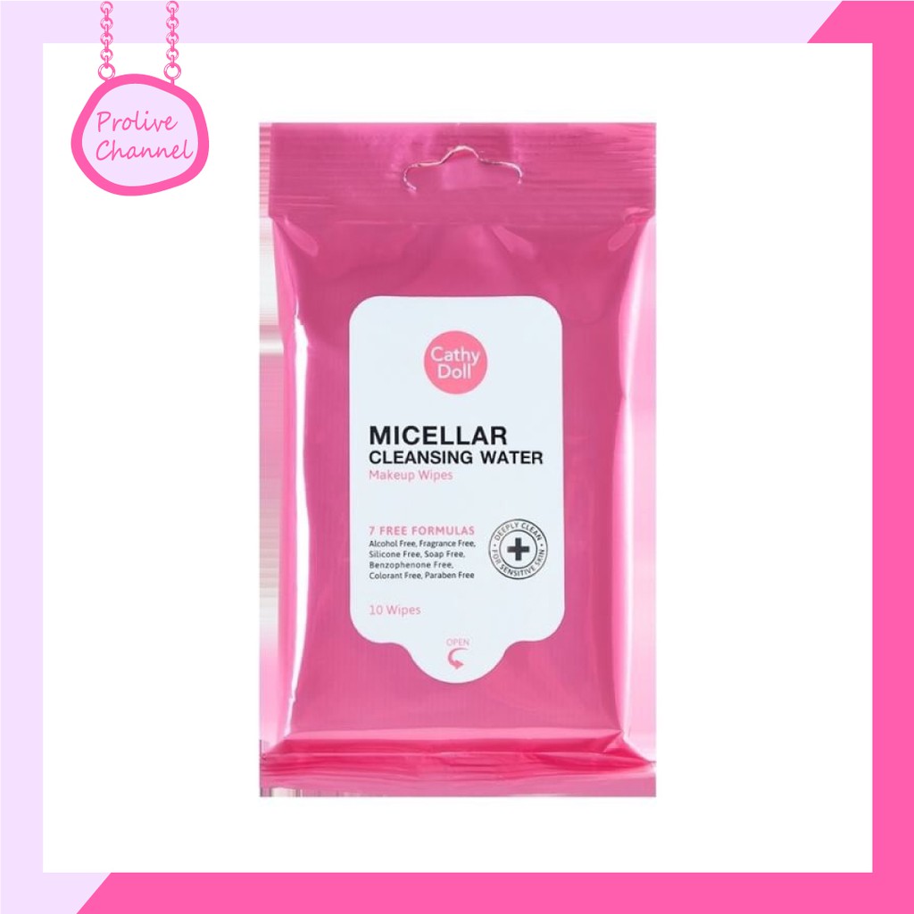 Cathy Doll Micellar Cleansing Water Makeup Wipes 1ซอง (10แผ่น/ซอง) เคที่ดอลล์ แผ่นเช็ดเครื่องสําอาง 