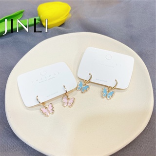 JINLI Fashion Korean Women Alloy Butterfly Hoop Earrings