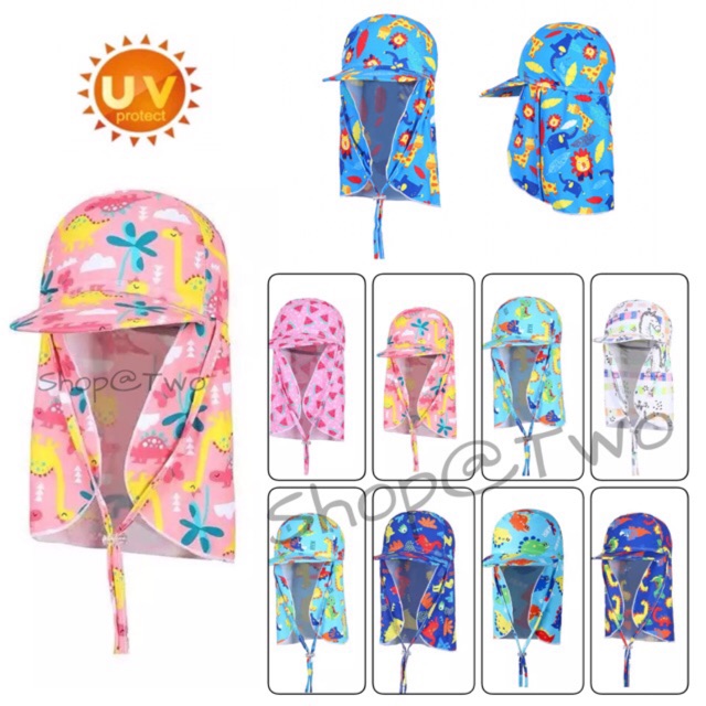 ShopAt.Two[SW1820] หมวกคลุมกันแดดว่ายน้ำ สําหรับเด็ก บังแดดด้านหน้าและต้นคอ ผ้ากันยูวี