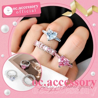 แหวนเพชรสไตล์เกาหลีสีชมพูมินิมอล แหวนเงิน Korean style pink minimalist diamond ring silver diamond ring. By oc.accessory