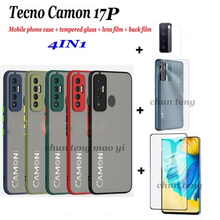 [4IN1] เหมาะสำหรับ Tecno Camon 17P กล่องป้องกันเลนส์กล้องกันกระแทก, เคสโทรศัพท์มือถือแบบแข็งฝาหลังฝ้า + ฟิล์มแข็ง + ฟิล์มด้านหลัง + ฟิล์มเลนส์