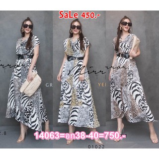 (อก38-40) SaLe++#MiRRoRSiSTER’s 14063 Zoo Safar Print Dress เดรสคอถ่วงแขนล้ำผ้าปริ๊นซ์ลาย ผ้า Silk- Satin Lovely-Catty