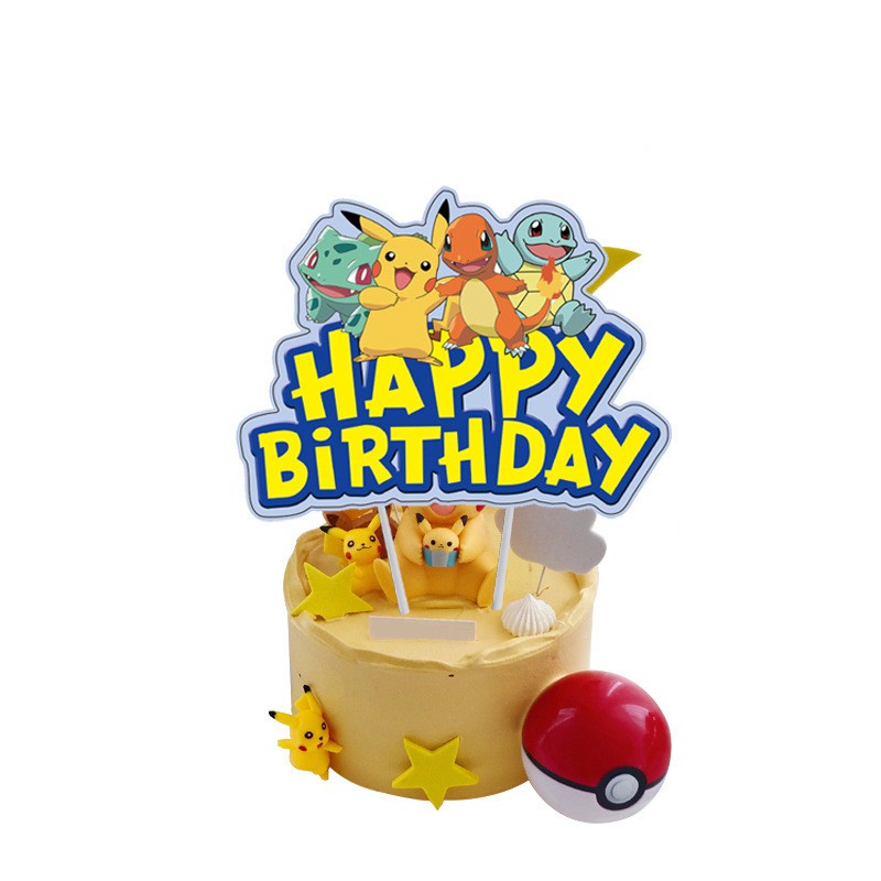 1 ชิ้น Big Pokemon Go เค้กวันเกิดแฮปปี้ Topper สําหรับเด็กตกแต่งวันเกิด