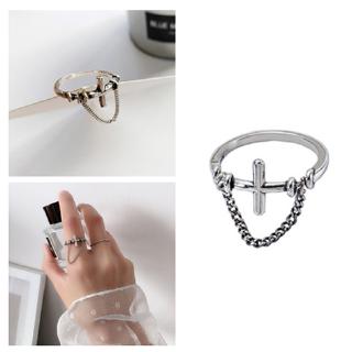 XIJING-COD fashion unisex Retro Cross Chain Ring punk style hippop silver tassel rings