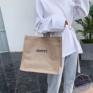 Merci กระเป๋าช้อปปิ้งผ้ากระสอบ กระเป๋าช้อปปิ้ง กระเป๋าเอกสาร handbag