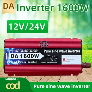 12V1600W อินเวอร์เตอร์ 1600 Watt DC 12V to AC 220V INVERTER Pure Sine Wave 12V/24V 1600W แปลงไฟรถยนต์เป็นไฟบ้าน หม้อแปลง