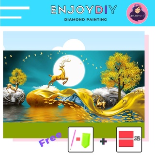 ครอสติสคริสตัล 5d diy diamond painting แบบเม็ด ลาย กวางทองพระจันทร์ ติดเต็ม เม็ดกลม มีประกัน EnjoyDIY พร้อมส่งจากไทย