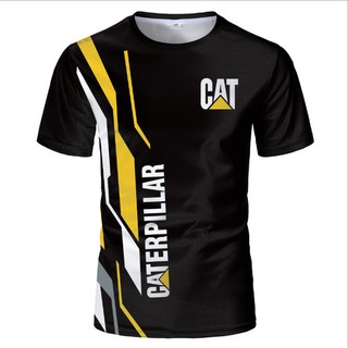 ใหม่ เสื้อยืดลําลอง แขนสั้น พิมพ์ลายโลโก้ CAT 3D สีดํา สําหรับผู้ชาย