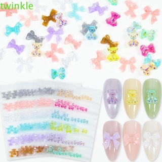 TWINKLE1 อุปกรณ์ตกแต่งเล็บ สติกเกอร์อะคริลิค 3D พลอยเทียม รูปหมี สไตล์ญี่ปุ่น DIY สำหรับติดตกแต่งเล็บ 6 ช่อง ต่อแพ็ก 30 48 ชิ้น