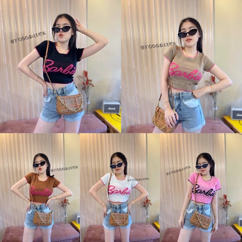 SpinnyHouse เสื้อครอป Barbieเอวลอยสายแซ่บมาก บอกได้คำเดียวว่าปัง รีวิว B-028-2-BBB