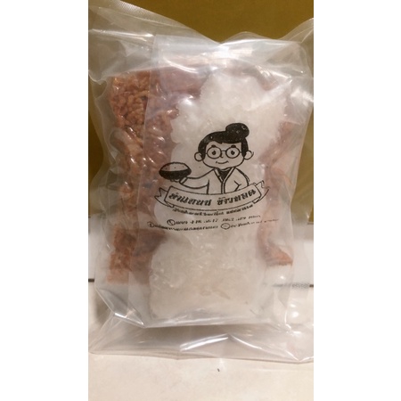 ยำข้าวทอดกรอบ + หนังหมูซอย ไม่เอาแหนม แบบซีลสุญญากาศ (มีน้ำยำ ถั่วทอด พริกป่น หนังหมูซอยและข้าวทอดกรอบ) ไม่มีแหนม