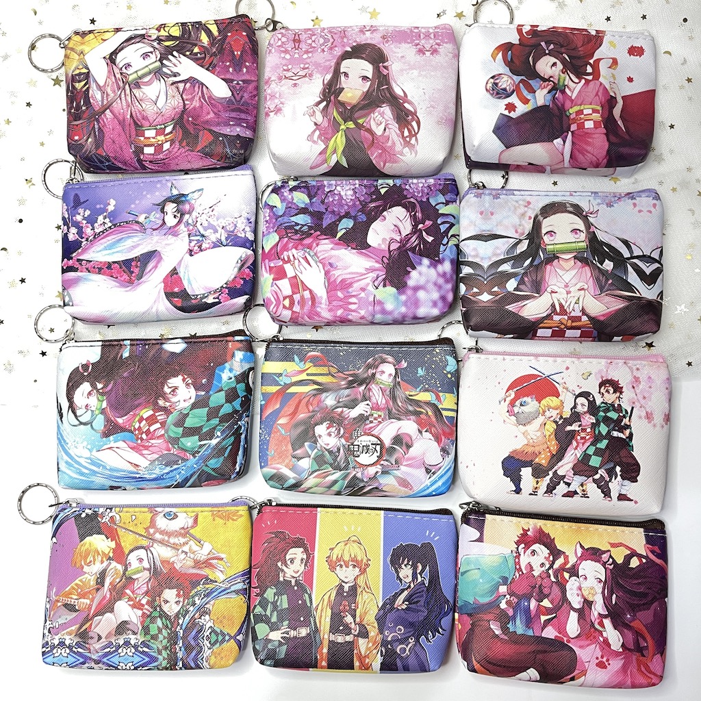 กระเป๋าใส่เหรียญ ดาบพิฆาตอสูร  Demon Slayer: Kimetsu no Yaiba กระเป๋าใส่เหรียญอะนิเมะ  12*9*2.5cm การ์ตูน กระเป๋าใส่เหรี
