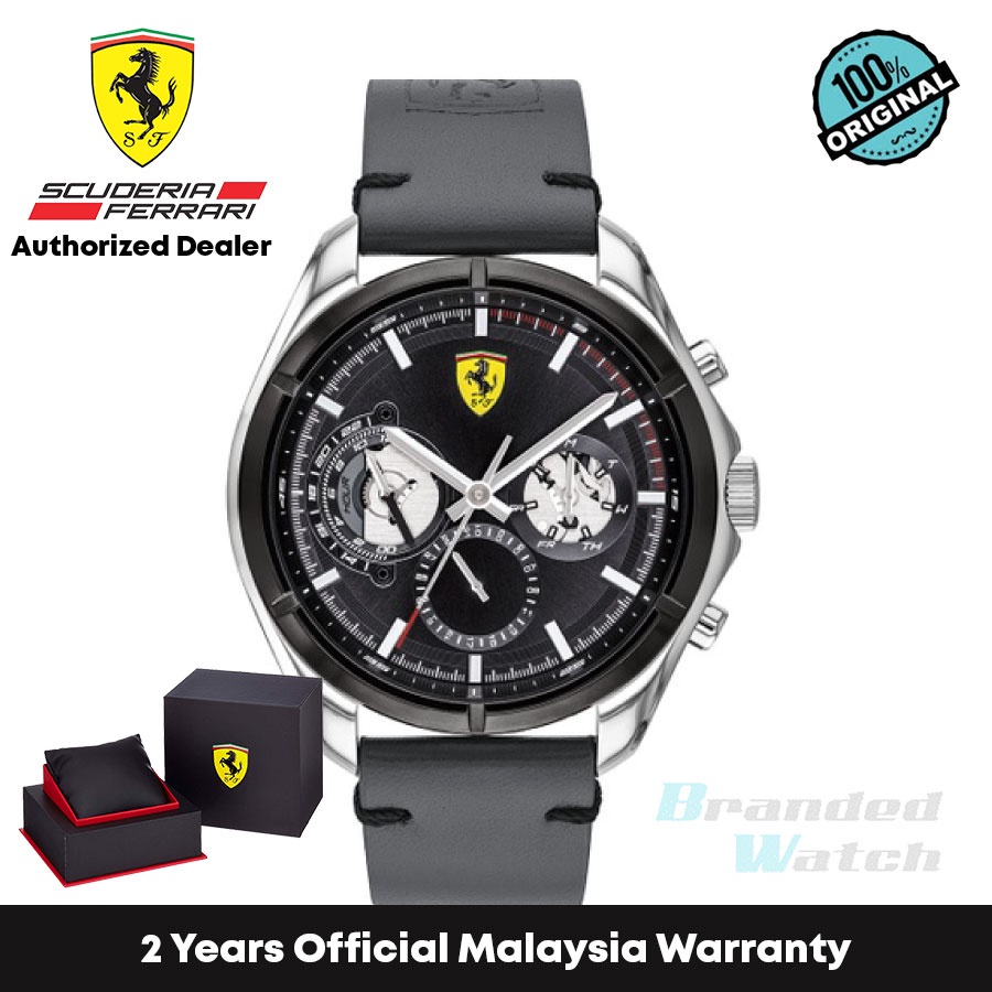 [รับประกันอย่างเป็นทางการ] Scuderia Ferrari 830753 นาฬิกาข้อมือ สายหนัง สีเทา สําหรับผู้ชาย