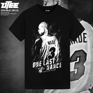 [COD]UTEE Miami Heat Way of Wade เสื้อยืดเกษียณอายุที่ระลึกแขนสั้นผ้าฝ้ายสีดำบาสเกตบอลหลวมS-5XL