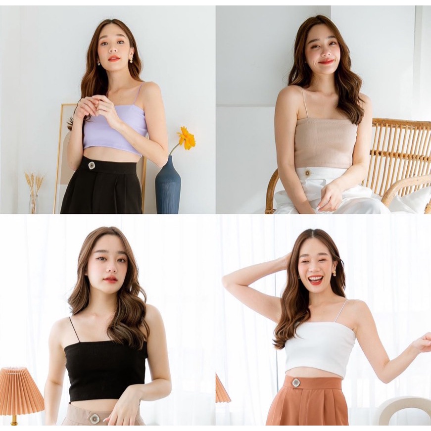 🌈 byGOODLUCK🌈 เสื้อสายเดี่ยว เสื้อสายฝอ สายสปาเกตตี้♥️ผ้ายืดเยอะ+นิ่ม♥️ 💕 เสื้อครอป เดี่ยวร่อง P102B