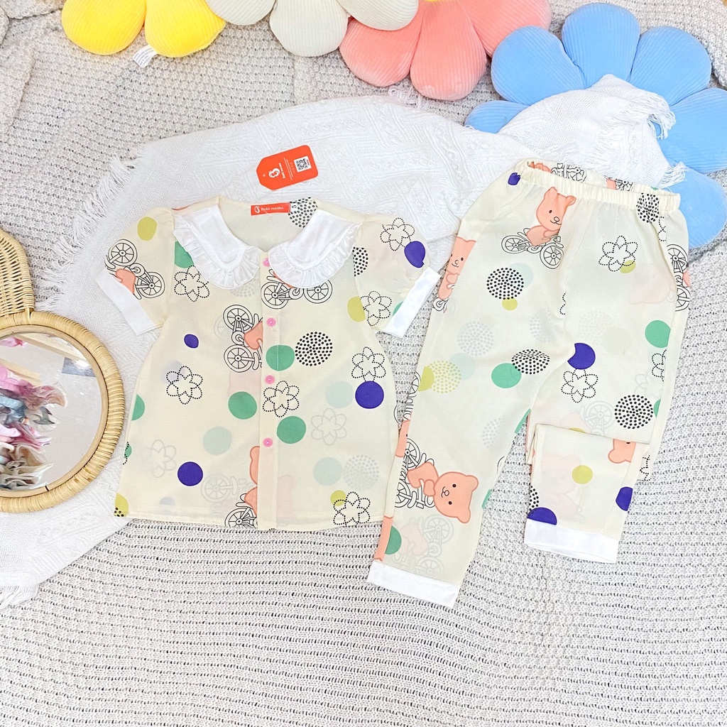 ชุดนอนคอระบายผ้าไหมมะม่วงสําหรับเด็กผู้หญิงตั้งแต่ 13-35กก. - Babimama - BPN65