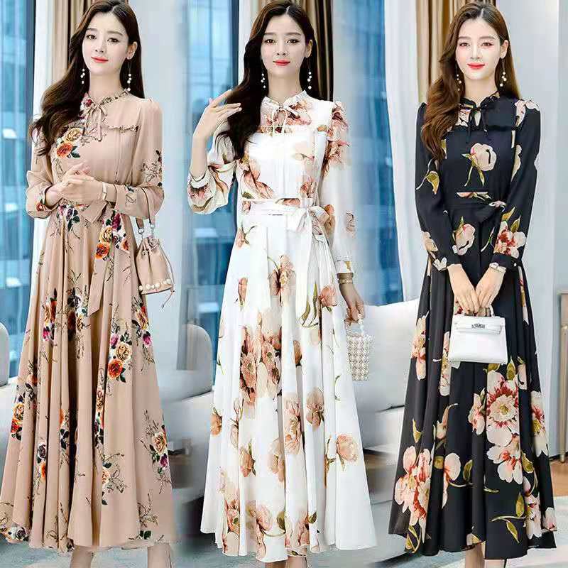 chiffon maxi dress with sleeves