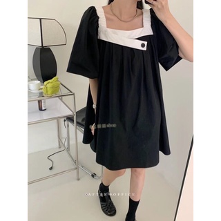 Minimal dress มินิเดรสสไตล์เกาหลี ทรง oversize แบบมินิมอลคอเหลี่ยม เสื้อคลุมท้อง