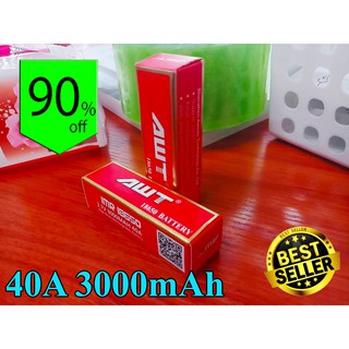 ถ่านชาร์จ AWT 18650 IMR 40A 3000mAh สีแดง 1 ก้อน