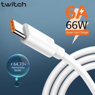 Twitch 66W 6A สายเคเบิล USB Type C ชาร์จเร็วมาก