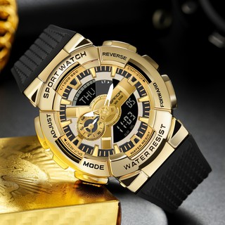 SANDA นาฬิกาแฟชั่นผู้ชาย Chrono Sport นาฬิกาผู้ชาย Waterproof Gold Complete ปฏิทินนาฬิกาข้อมืออิเล็กทรอนิกส์