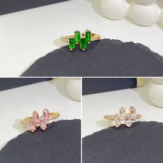 แหวนเพชร CZ ชุบทองคำขาว มินิมอล 💎ดีไซน์เพชรเหลี่ยม📌พร้อมส่งงานตรงปก 💯 ไม่ลอกไม่ดำ