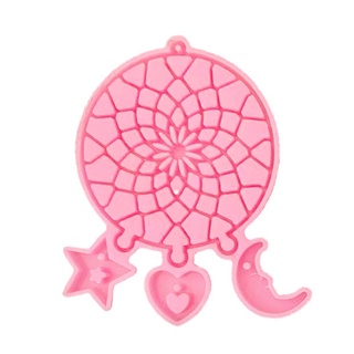 UU Pink Dream Catcher Resin Mold Epoxy Dreamcatcher Keychain Mold Silicone Moon Star Love Pendant Mold for Diy Crafts