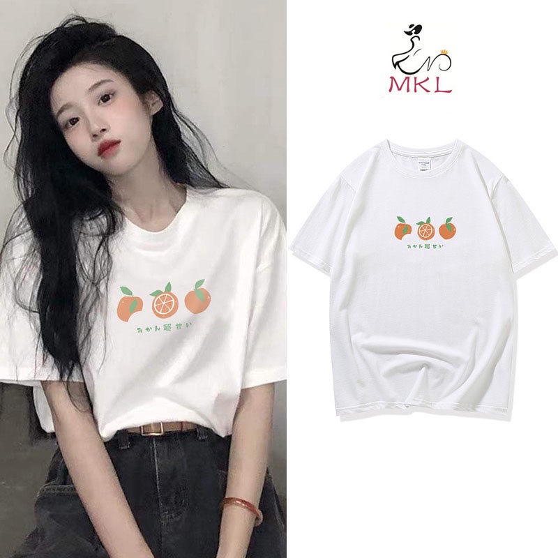 🍪MKL🍩เสื้อยืด คอกลม แขนสั้น ผ้านิ่ม พิมพ์ลายส้ม น่ารักๆ สไตล์เกาหลี 🍩 #9627