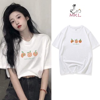 🌿SHOP MKLเสื้อยืด คอกลม ใส่สบาย พิมพ์ลายลูกส้ม#9627