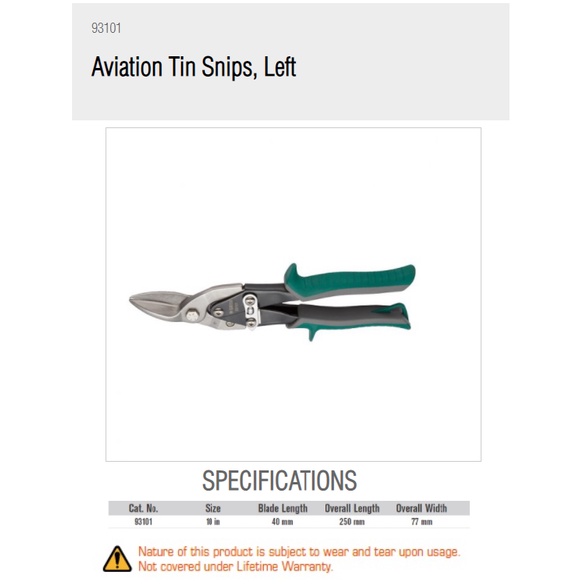 SATA 93101 Aviation Tin Snips ซ้าย 10′