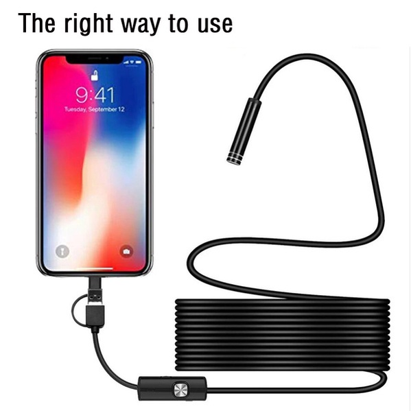 Endoscope 3in1 TYPE-C/Microusb/USB 7 มม. กล้องเอนโดสโคป ตรวจสอบท่อ กล้องสําหรับรถยนต์ กันน้ำระดับ IP67 ขนาด 1M/2M/5M สำหรับ PC/Android