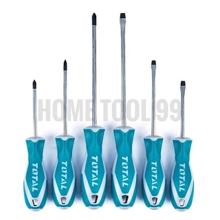 Total ไขควงชุด (ปากแบน+ปากแฉก) 6 ตัวชุด ขนาด 3, 4, 6 นิ้ว รุ่น THT250606 ( Screwdriver Set ) - ชุดไขควง