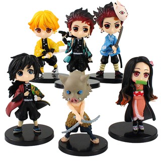 ชุดโมเดล Demon Slayer Nezuko Zenitsu Tanjirou Giyuu Inosuke Q Ver. 6 ชิ้นต่อชุด ของเล่นฟิกเกอร์ อนิเมะ Kimetsu no Yaiba