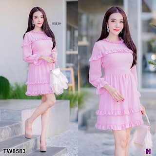 (8583) Dress ชุดเดรสผ้าชีฟอง แขนยาว