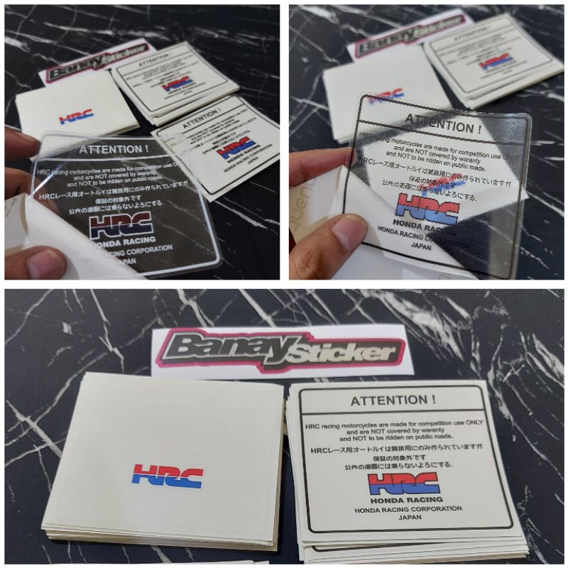สติ๊กเกอร์ลงนามฮอนด้า คําเตือนฮอนด้า HRC JAPAN โปร่งใส