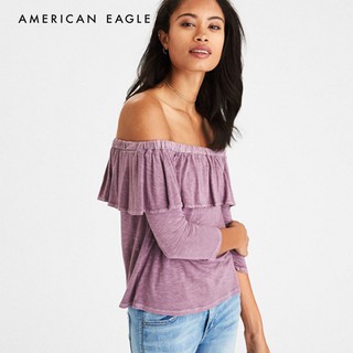 American Eagle Soft &amp; Sexy Off-the-Shoulder Ruffle Top เสื้อ ผู้หญิง ผ้านิ่ม เปิดไหล่  (WCL 037-5434-500)