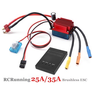 Rcrunning 25A / 35A 2S รถของเล่นกันน้ํากันฝุ่น Brushless Esc กับการ์ดโปรแกรมสําหรับ 1/16 1/18