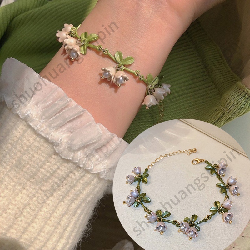 สร้อยข้อมือ จี้ดอกลิลลี่แห่งวัลเลย์ สีขาว สไตล์ใหม่ หรูหรา